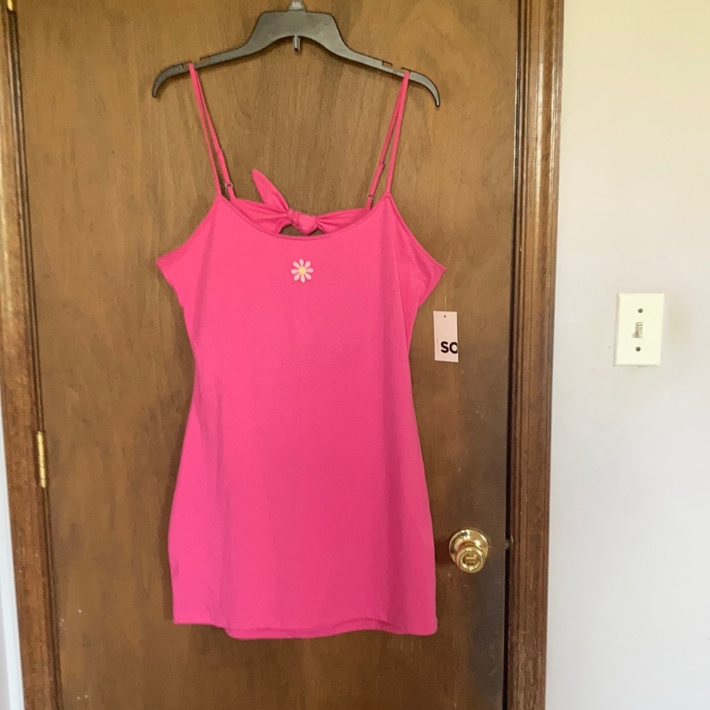 SO tie back bodycon mini dress pink w embroidered size XL jr - Picture 10 of 17